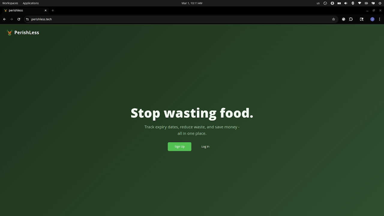PerishLess — AI food-waste reduction platform, screenshot 1 of 4