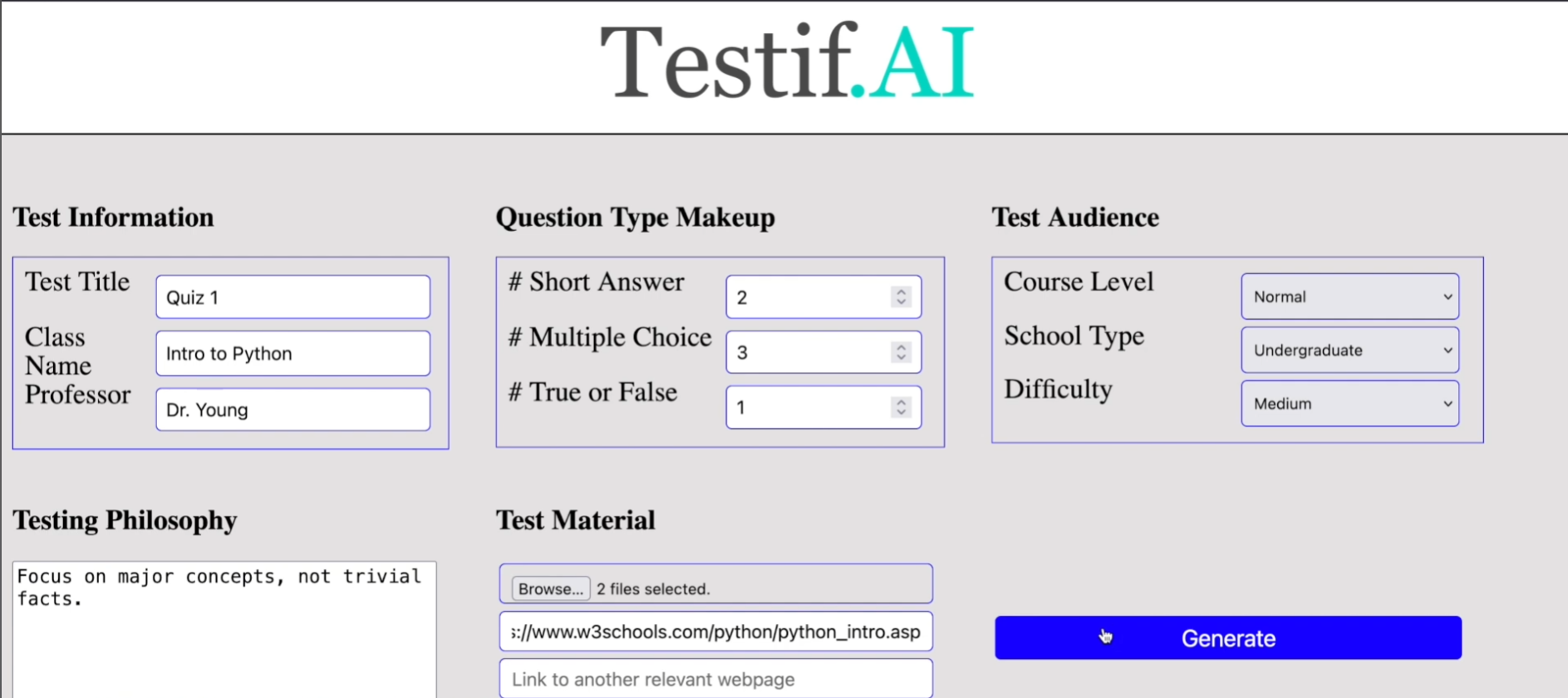 TestifAI — LLM quiz and test generator, screenshot 1 of 4