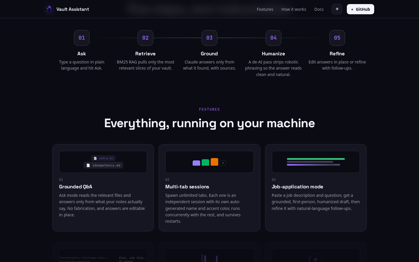 Vault Assistant — local-first Obsidian vault AI assistant, screenshot 2 of 4