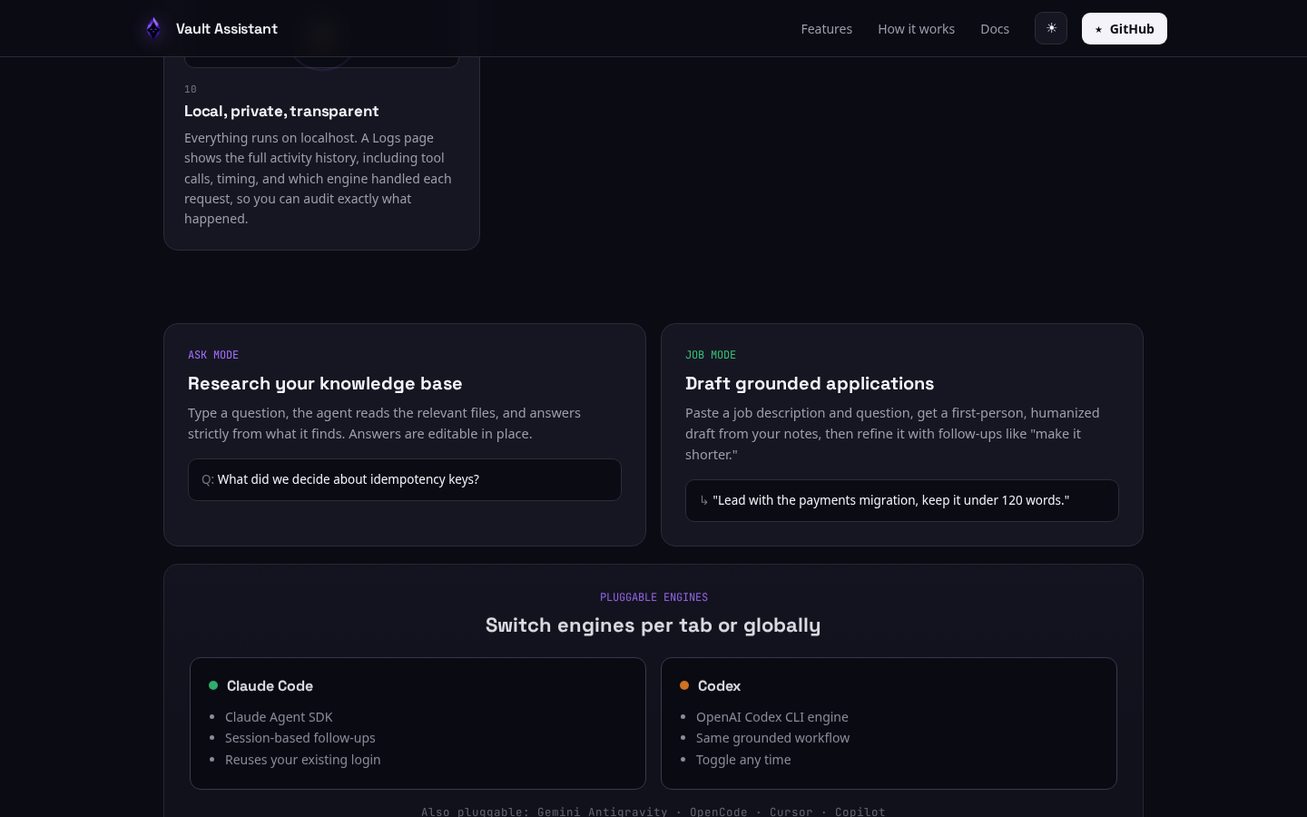 Vault Assistant — local-first Obsidian vault AI assistant, screenshot 3 of 4